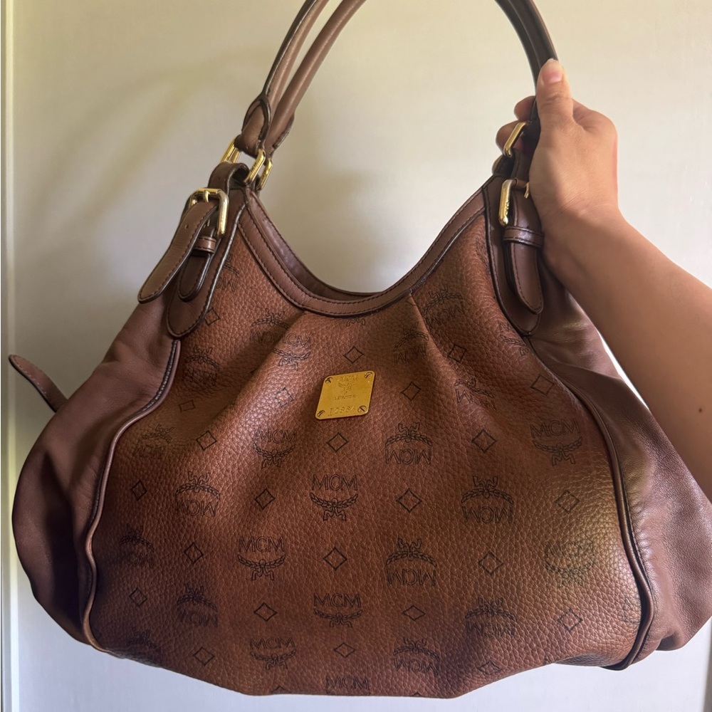 ❌❌❌SOLD❌❌❌ MCM Brown Monogram Leather Shoulder Bag with Gold Hardware